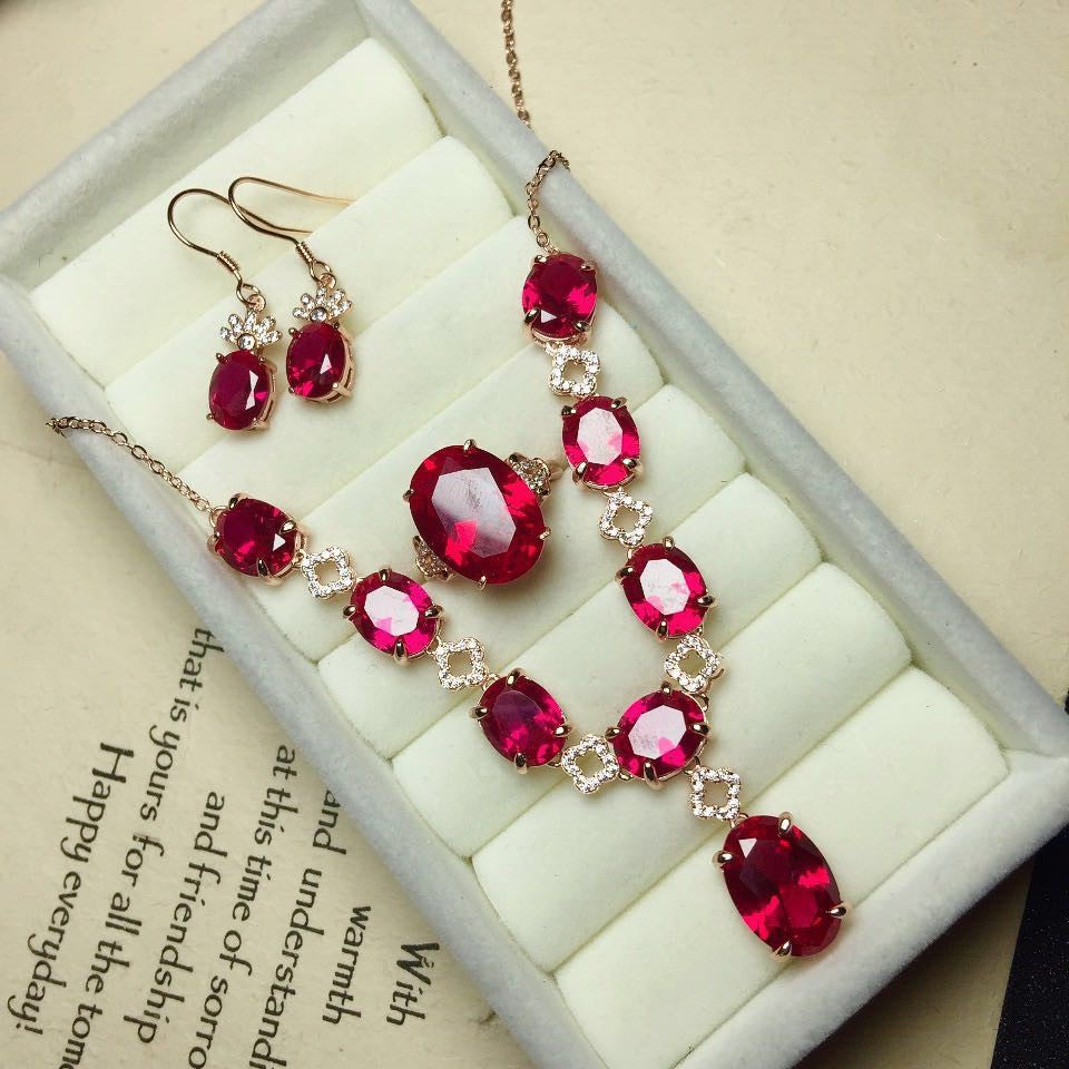 Ladies Inlaid Corundum Amethyst Jewelry Set