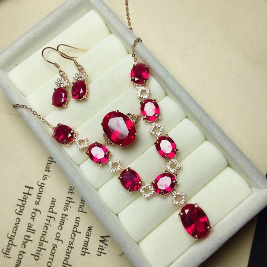 Ladies Inlaid Corundum Amethyst Jewelry Set