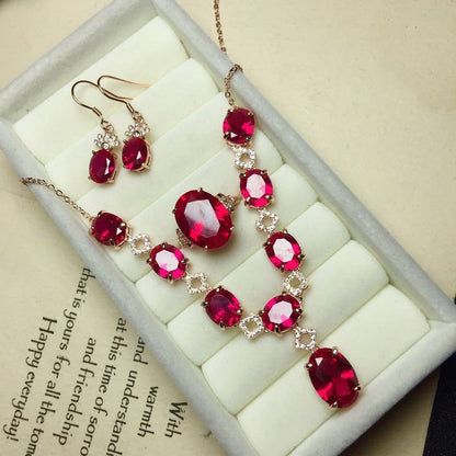 Ladies Inlaid Corundum Amethyst Jewelry Set