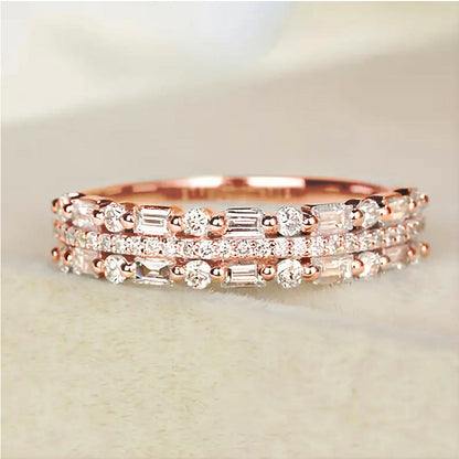 Triple Row Baguette and Round Eternity Band Ring