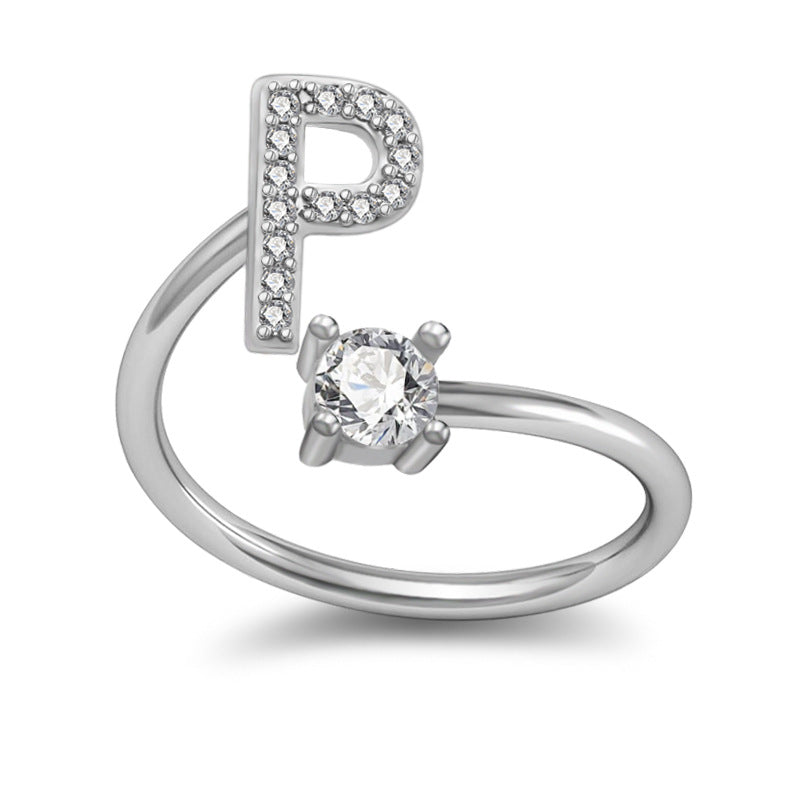 Personalized Initial Letter Ring with Pavé Stone Accent