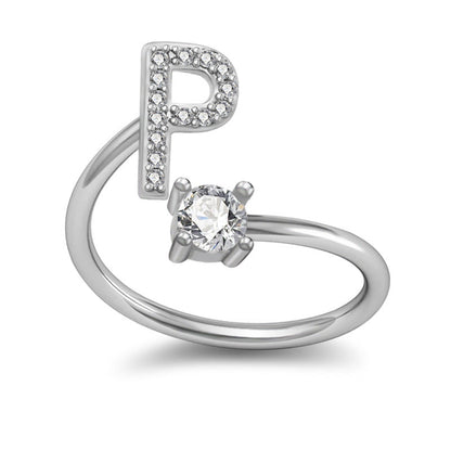 Personalized Initial Letter Ring with Pavé Stone Accent