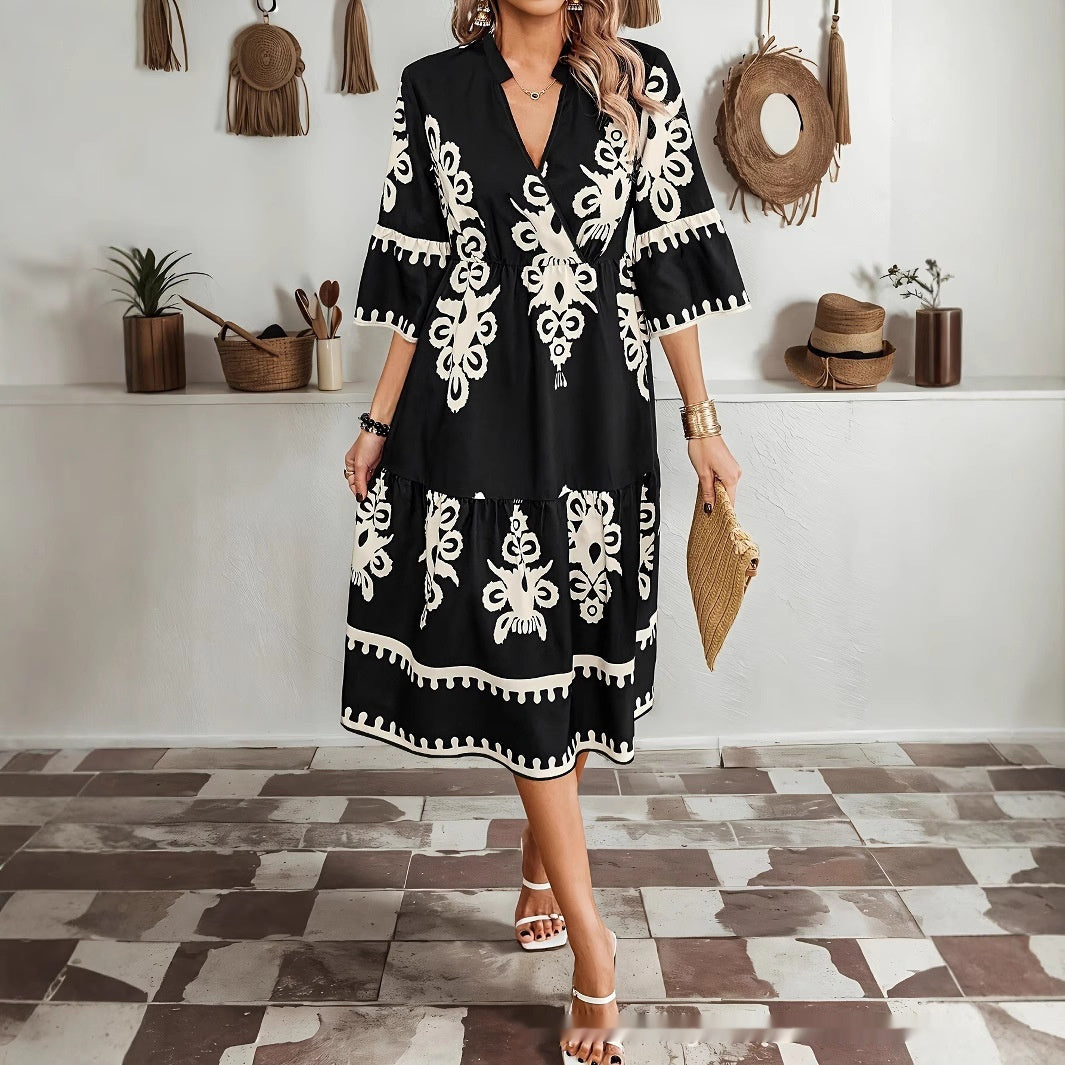 Boho Print V-Neck Dress Elizabeth Ainsley