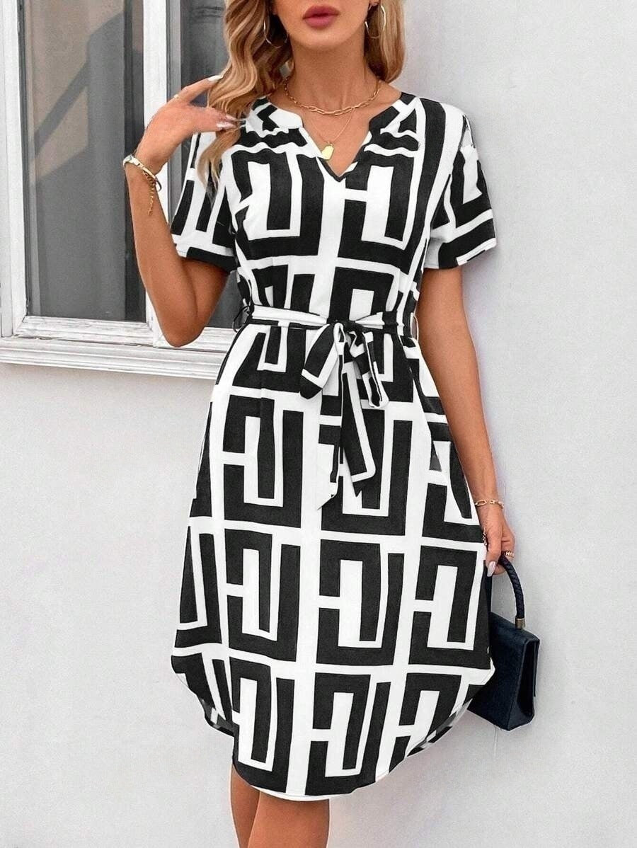 Chic Striped Elizabeth Ainsley V-Neck Midi Dress