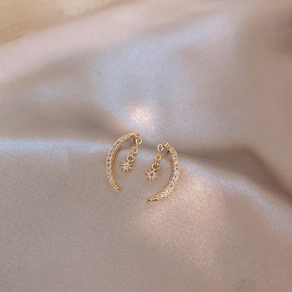 Elegant Crescent Moon & Star Drop Earrings