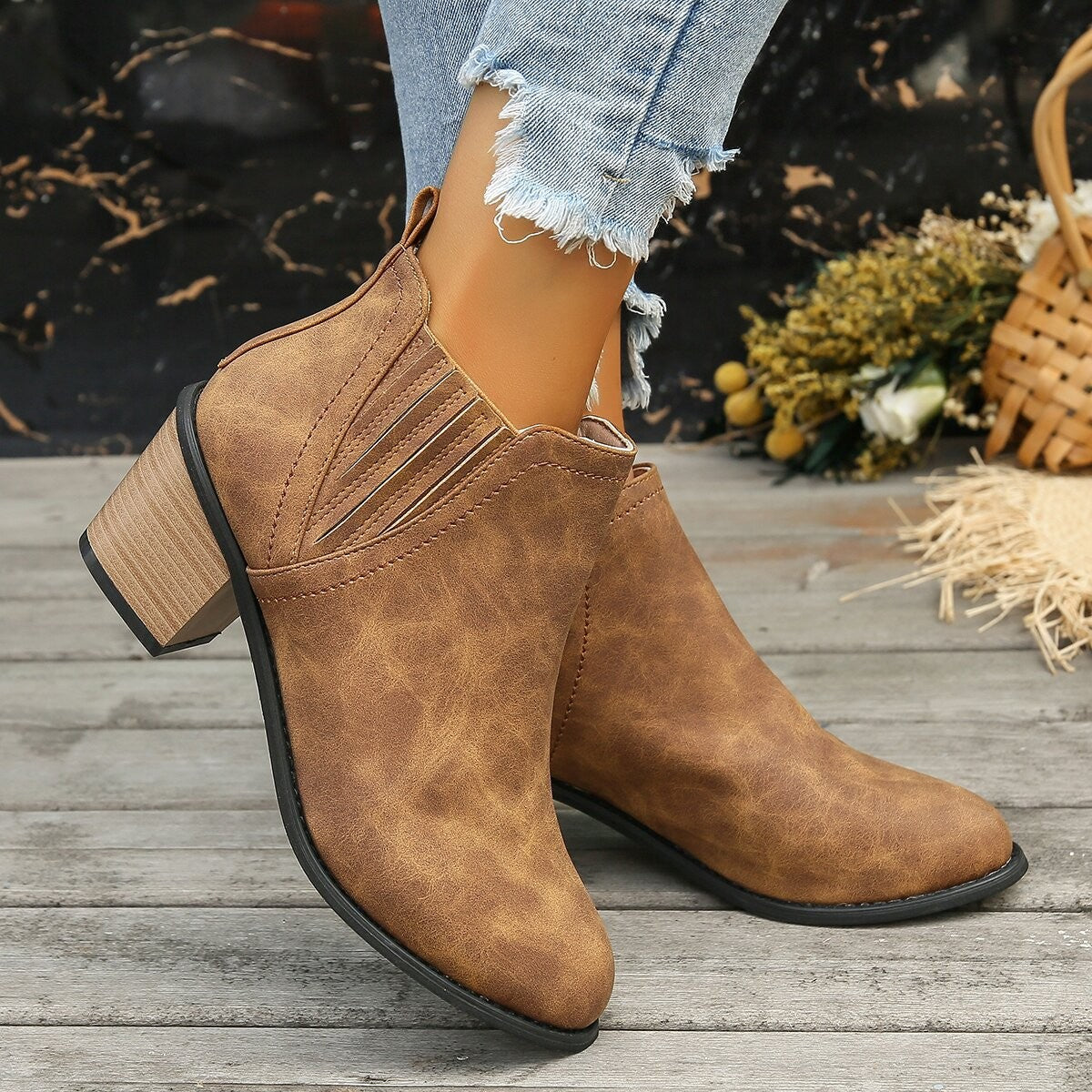 Elizabeth Ainsley Ankle Boots - Thick Heel Slip-On Comfort