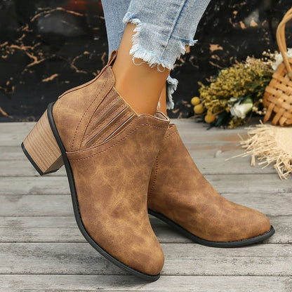 Elizabeth Ainsley Ankle Boots - Thick Heel Slip-On Comfort