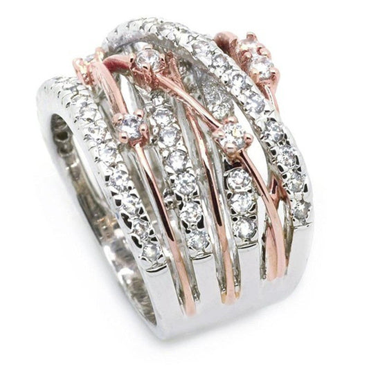 Interwoven Pavé Statement Ring – Two-Tone Sculpted Crystal Band