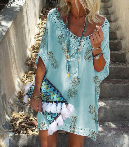 Chic Lace Print Dress Elizabeth Ainsley Summer V-Neck