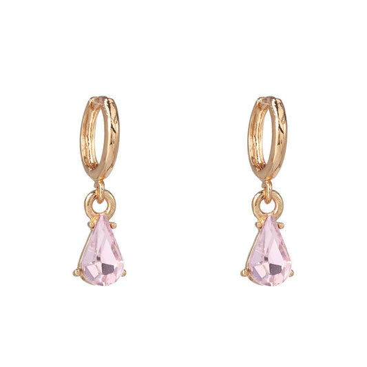 Dainty Hoop Earrings with Teardrop Crystal Charm