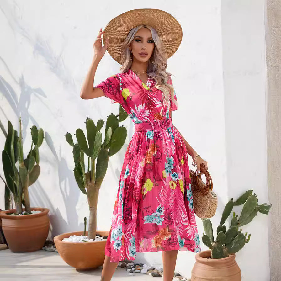 Vibrant Floral Elizabeth Ainsley Summer Midi Dress