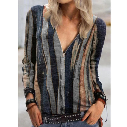 Vibrant Stripe Elizabeth Ainsley V-Neck Zip Top