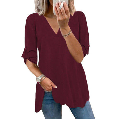 Chic V-Neck Loose Chiffon Top by Elizabeth Ainsley