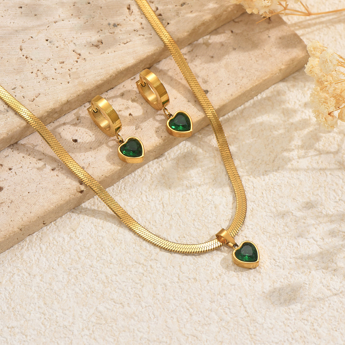 Heart Pendant Necklace & Matching Hoop Earrings Set