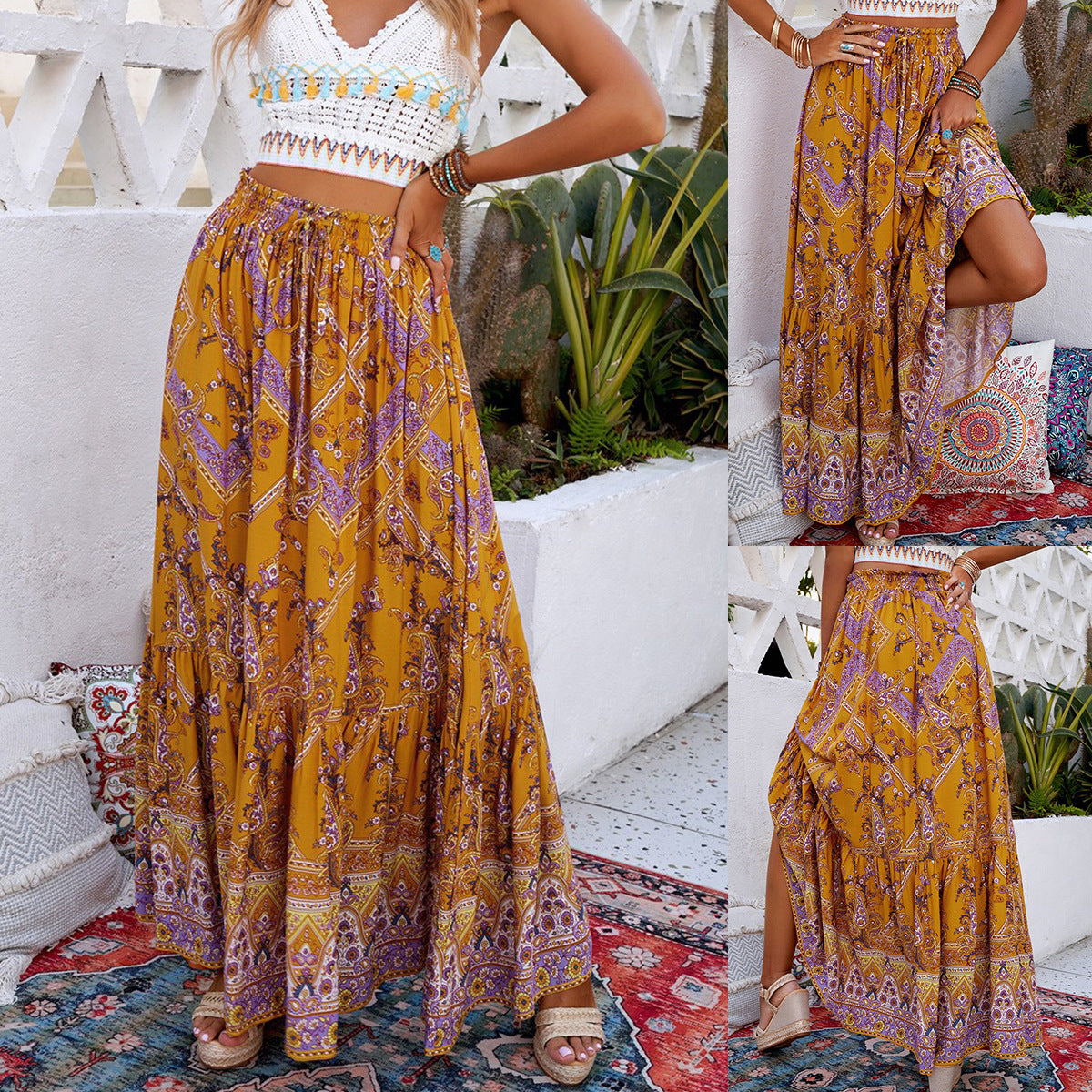 Boho Geometric Elizabeth Ainsley Swing Maxi Skirt