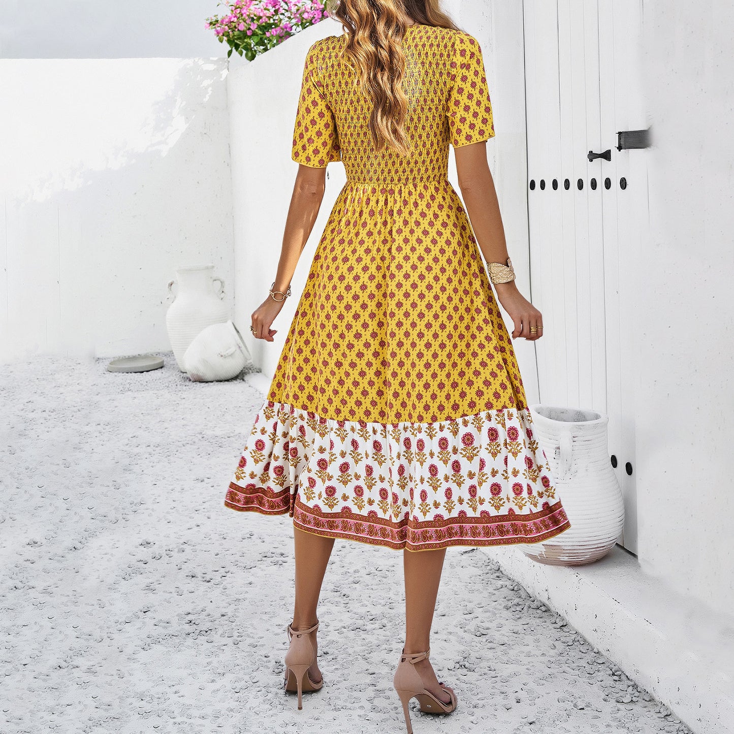 Boho Printed Elizabeth Ainsley Summer Midi Dress