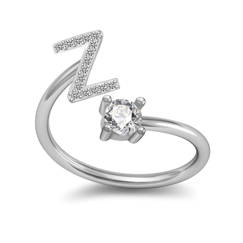 Personalized Initial Letter Ring with Pavé Stone Accent
