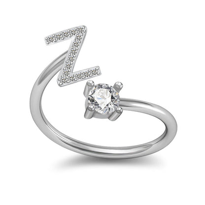 Personalized Initial Letter Ring with Pavé Stone Accent