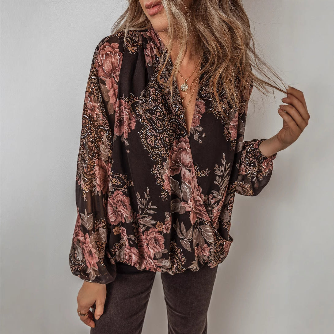 Floral Chiffon V-Neck Top Elizabeth Ainsley