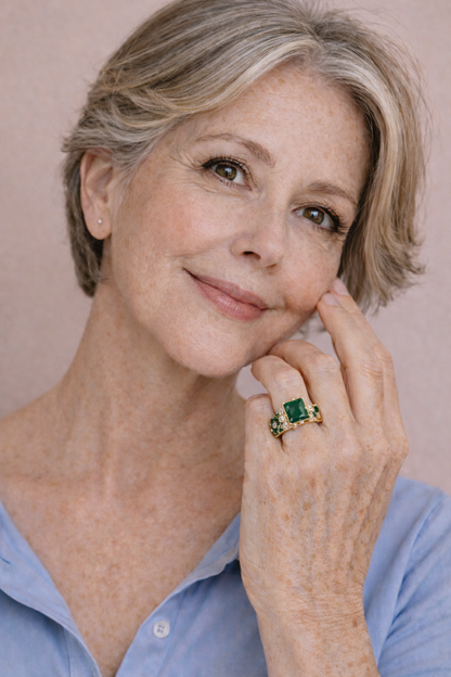 Krystal Crafts Emerald Radiance Gold Statement Ring