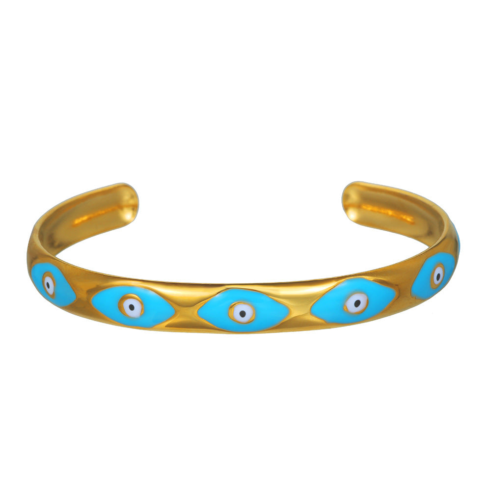 Protective Eye Motif Bangle Bracelet with Enamel Detail