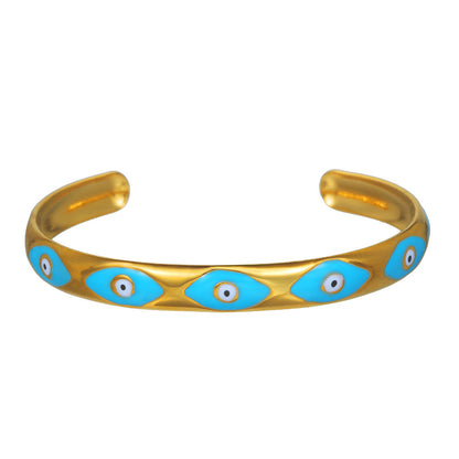 Protective Eye Motif Bangle Bracelet with Enamel Detail