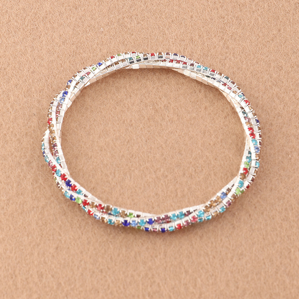 Multi-Row Crystal Stretch Bracelet with Refined Texture