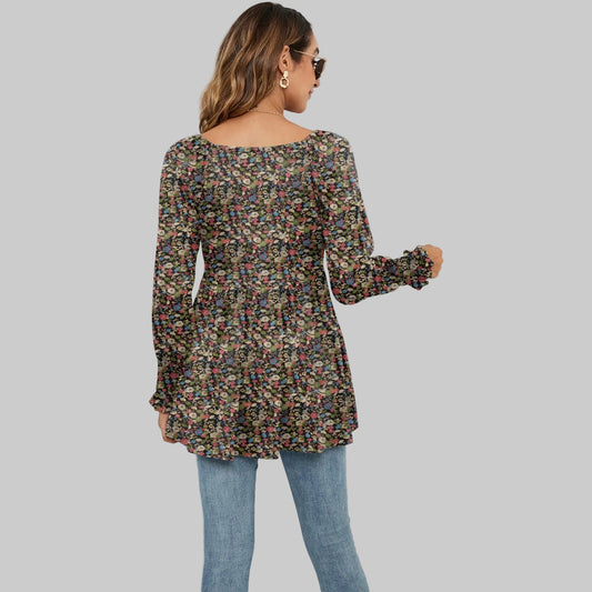 Floral Puff Sleeve V-Neck Top by Elizabeth Ainsley