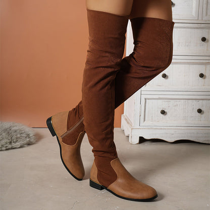 Elizabeth Ainsley Over-the-Knee Suede Boots - Low Heel