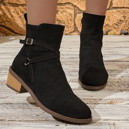 Elizabeth Ainsley Ankle Boots - Cross-Strap Mid-Heel Comfort