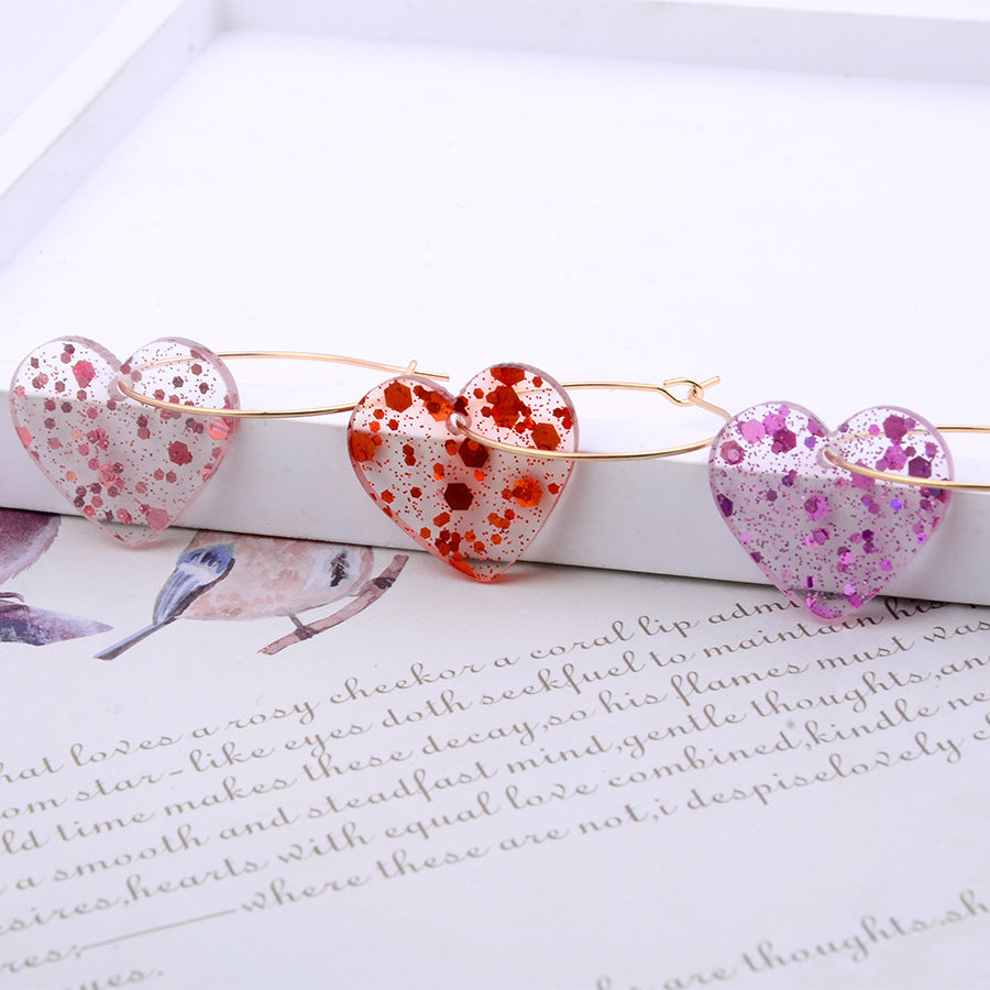 Minimalist Acrylic Sequin Heart Earrings