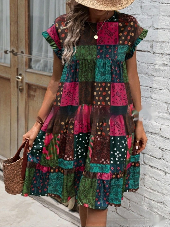 Boho Patchwork Elizabeth Ainsley Summer Midi Dress