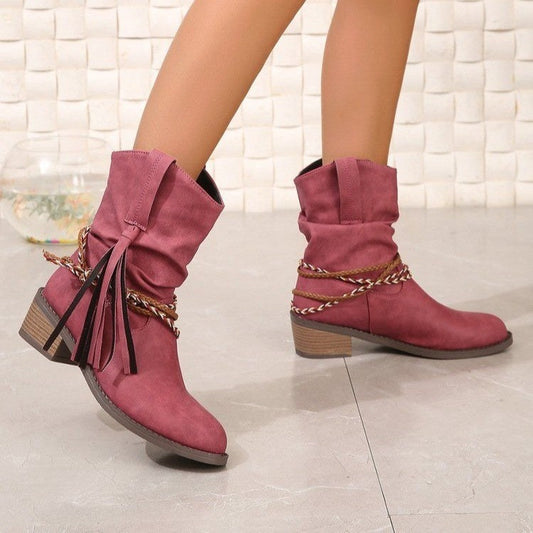 Elizabeth Ainsley Pleated Tassel Boots - Ergonomic Comfort