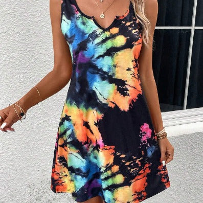 Vibrant Tie Dye V-Neck Dress Elizabeth Ainsley