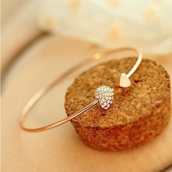 Heart Accent Open Cuff Bracelet with Delicate Sparkle Detail