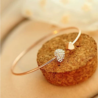 Heart Accent Open Cuff Bracelet with Delicate Sparkle Detail