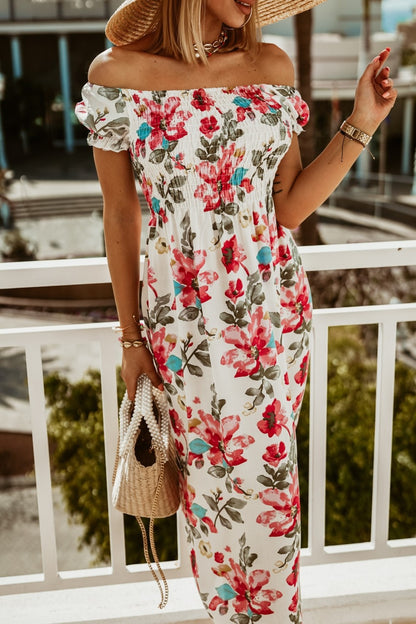 Boho Off Shoulder Elizabeth Ainsley Summer Print Dress