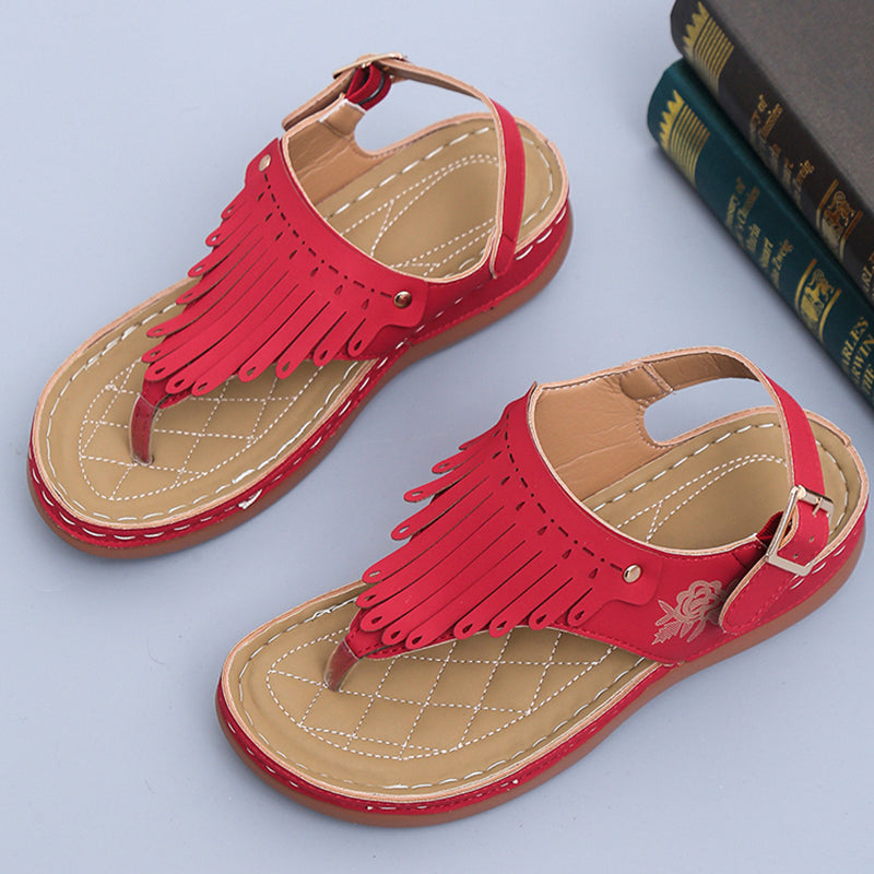 Boho Fringe Elizabeth Ainsley Wedge Thong Sandals