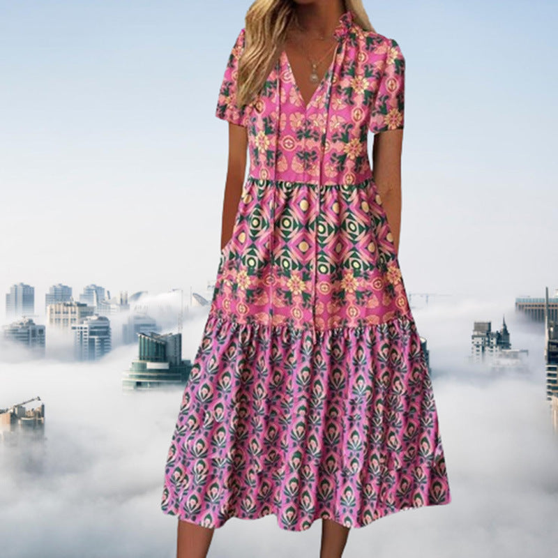 Vibrant Printed Elizabeth Ainsley Summer Midi Dress