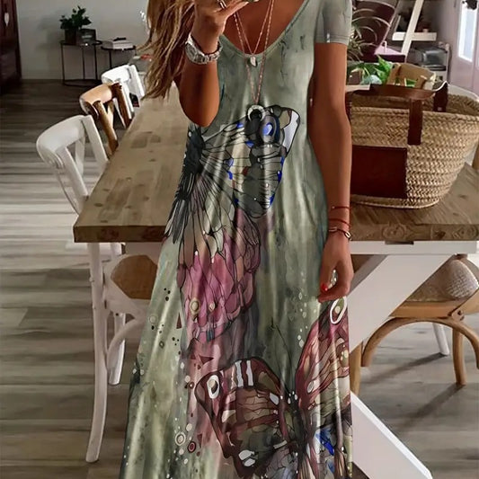 Bohemian Butterfly Print Elizabeth Ainsley Maxi Dress