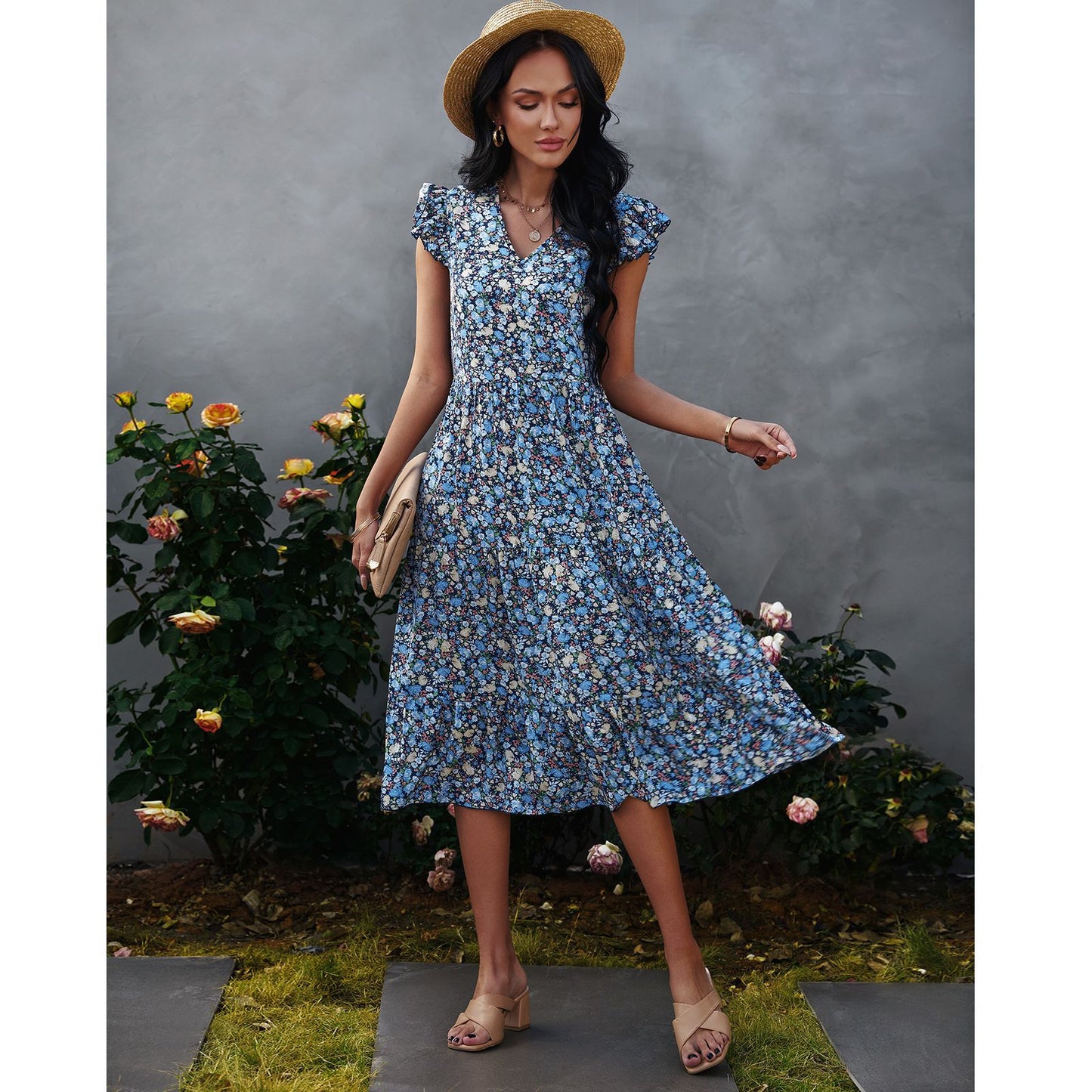 Chic Floral Midi Dress by Elizabeth Ainsley