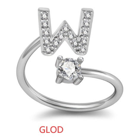 Personalized Initial Letter Ring with Pavé Stone Accent