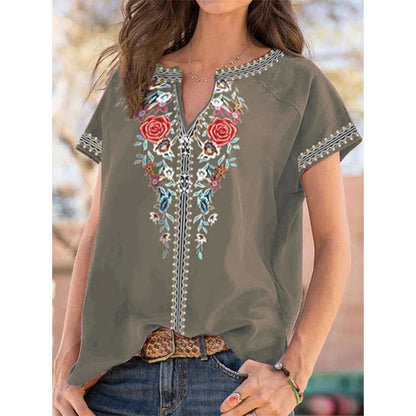 Ethnic Print Short Sleeve Top Elizabeth Ainsley