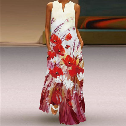 Vibrant Printed Maxi Dress Elizabeth Ainsley Sleeveless