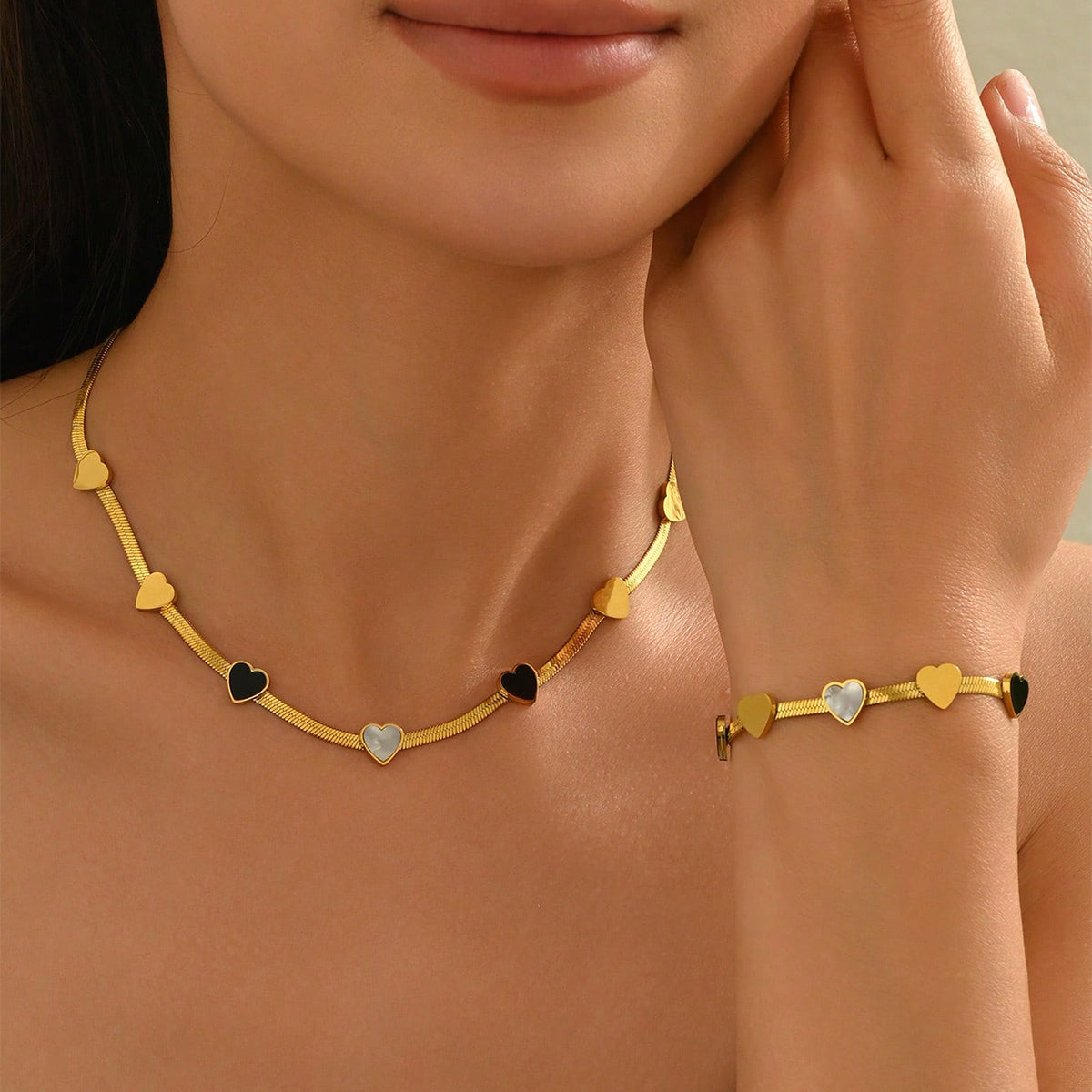 Heart Charm Necklace & Matching Bracelet Set