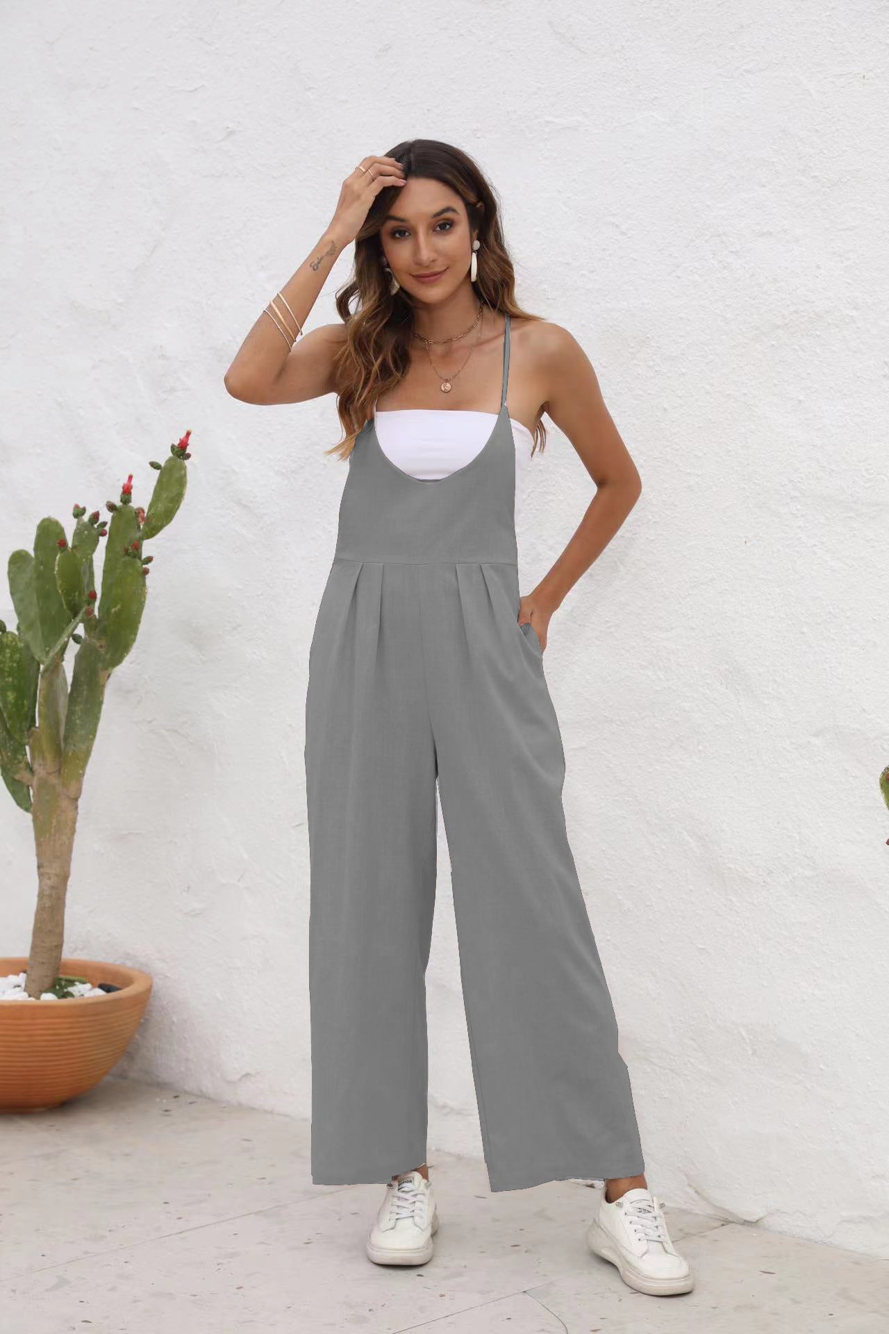 Chic Linen Blend Elizabeth Ainsley Casual Jumpsuit