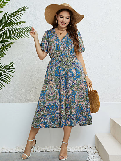 Retro Print Elizabeth Ainsley V-Neck Summer Dress