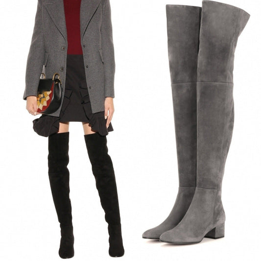 Madlenka | Suede Over-the-Knee Orthopedic Block-Heel Boots