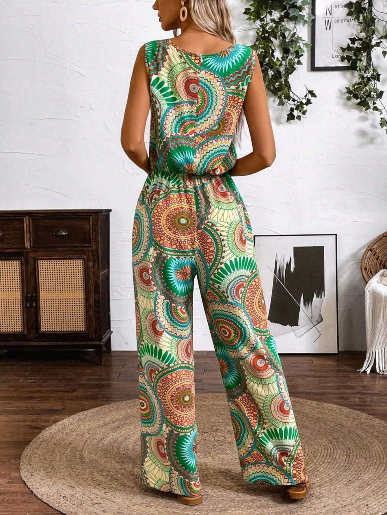 Boho Printed Elizabeth Ainsley Sleeveless Jumpsuit
