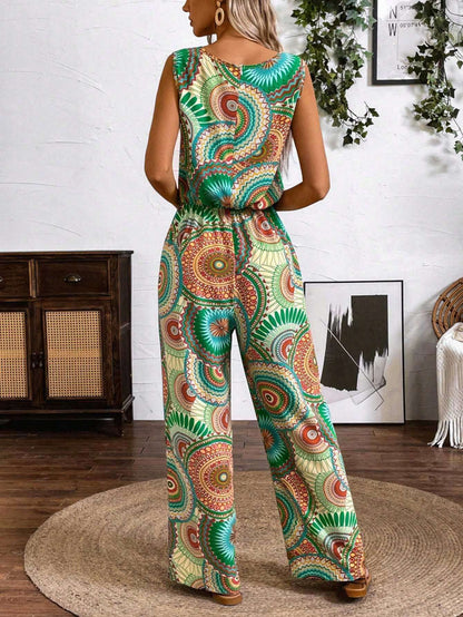 Boho Printed Elizabeth Ainsley Sleeveless Jumpsuit